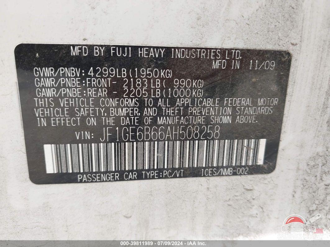 JF1GE6B66AH508258 2010 SUBARU IMPREZA photo no. 9