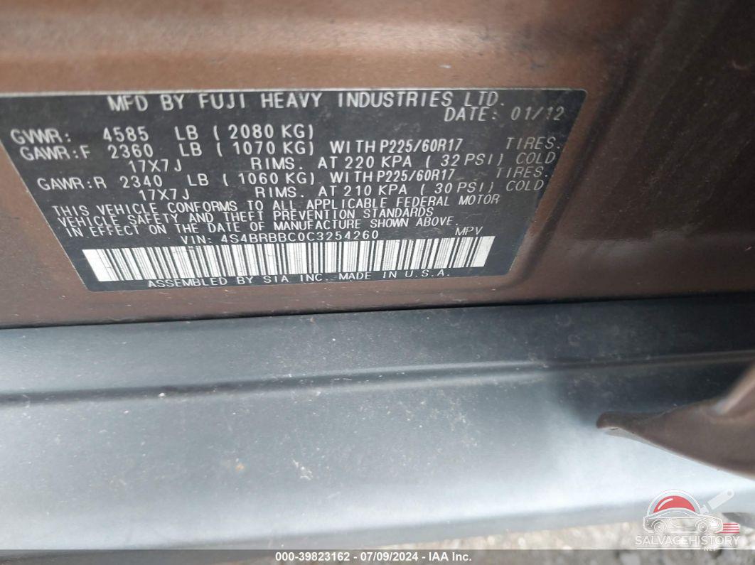 4S4BRBBC0C3254260 2012 SUBARU OUTBACK photo no. 9