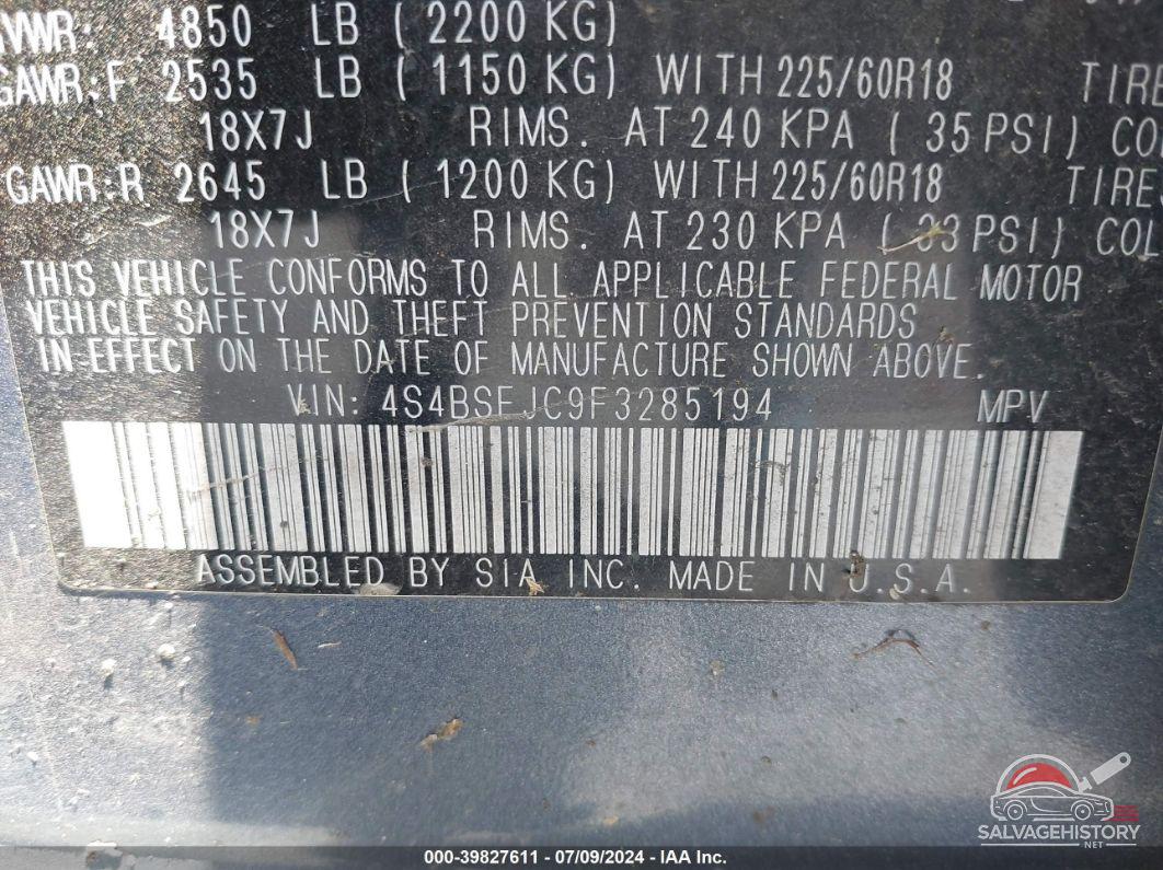 4S4BSEJC9F3285194 2015 SUBARU OUTBACK photo no. 9