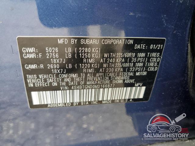 4S4BTGND0M3166877 2021 SUBARU OUTBACK photo no. 13
