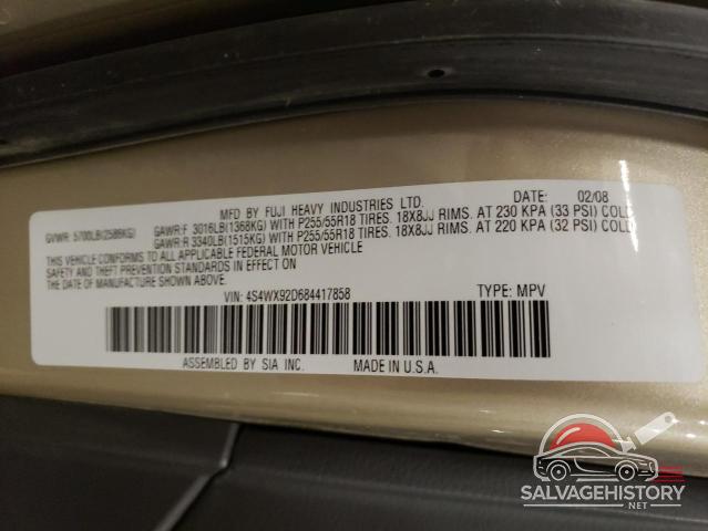 4S4WX92D684417858 2008 SUBARU TRIBECA photo no. 13