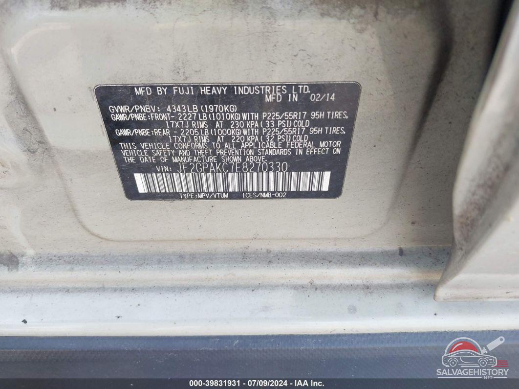 JF2GPAKC7E8270330 2014 SUBARU XV CROSSTREK photo no. 9