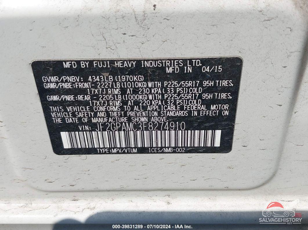 JF2GPAMC3F8274910 2015 SUBARU XV CROSSTREK photo no. 9