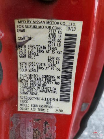 5Z62D0CT4BC410094 2011 SUZUKI EQUATOR BA photo no. 12