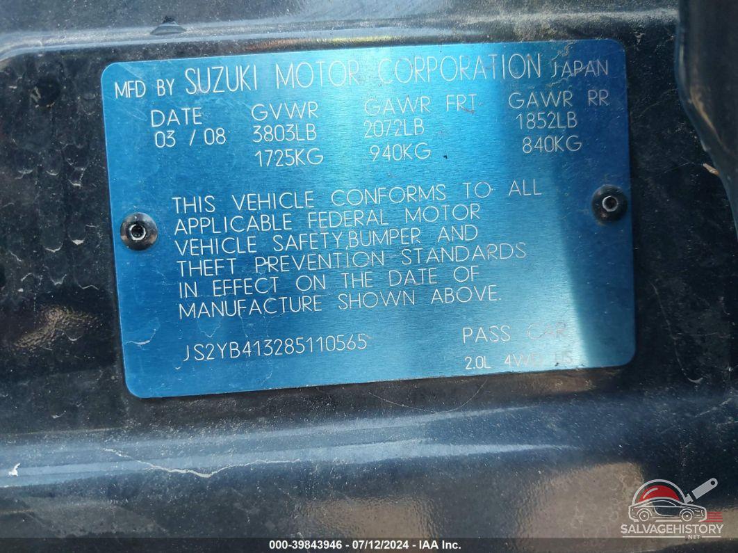 JS2YB413285110565 2008 SUZUKI SX4 photo no. 9