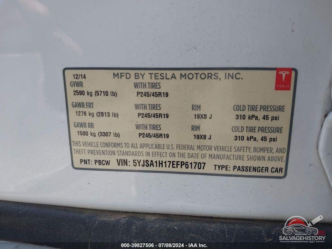 5YJSA1H17EFP61707 2014 TESLA MODEL S photo no. 8