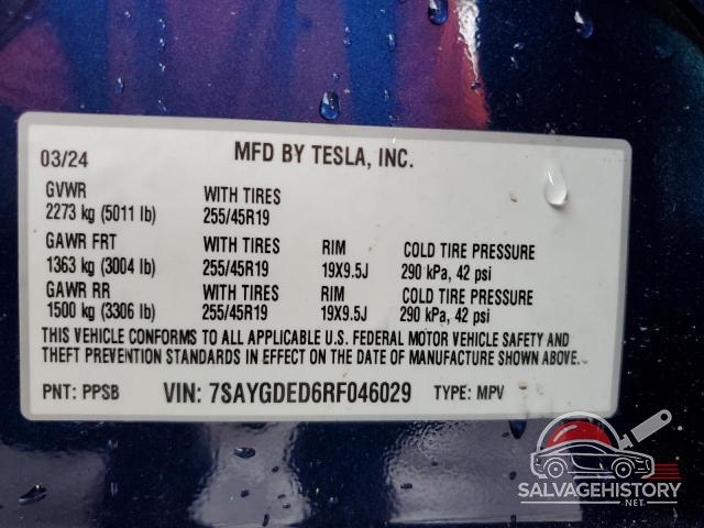 7SAYGDED6RF046029 2024 TESLA MODEL Y photo no. 12