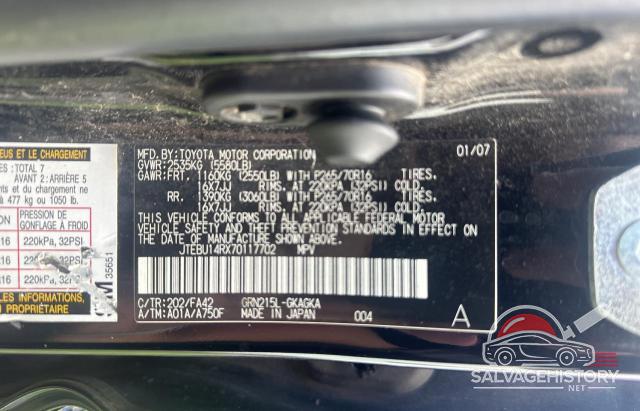 JTEBU14RX70117702 2007 TOYOTA 4RUNNER photo no. 10