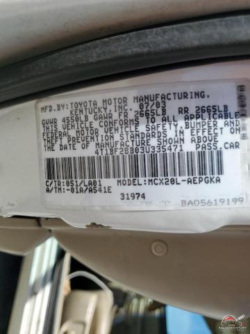 4T1BF28B03U335471 2003 TOYOTA AVALON photo no. 12