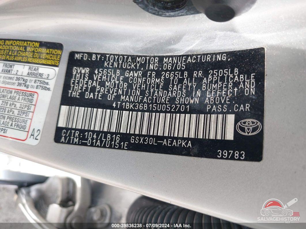 4T1BK36B15U052701 2005 TOYOTA AVALON photo no. 9