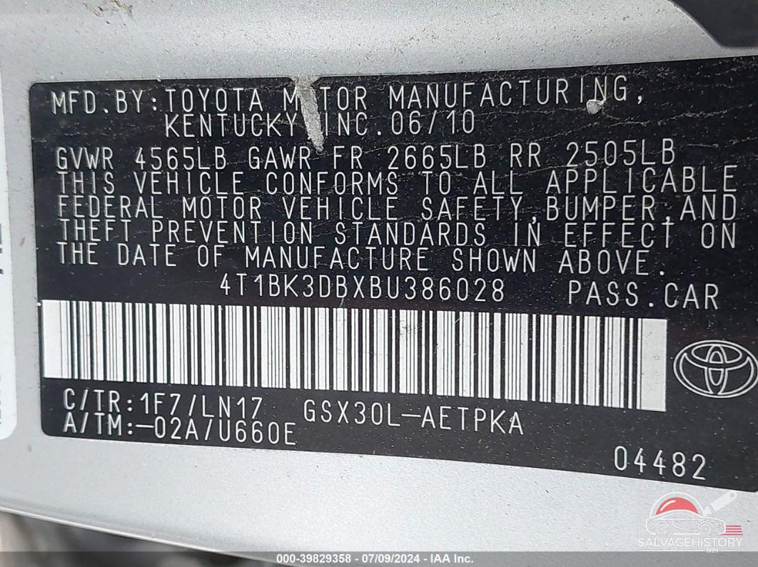 4T1BK3DBXBU386028 2011 TOYOTA AVALON photo no. 9