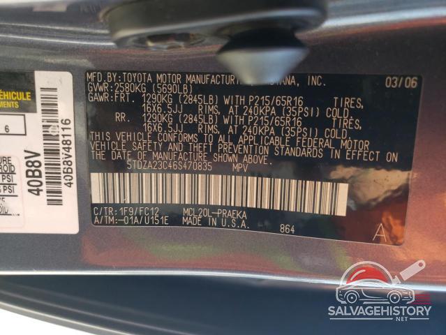 5TDZA23C46S470835 2006 TOYOTA All Models photo no. 13