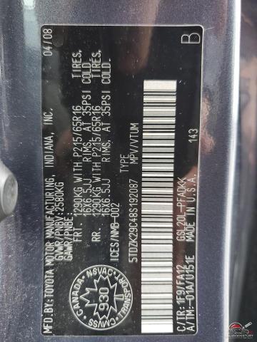 5TDZK29C48S192087 2008 TOYOTA All Models photo no. 13