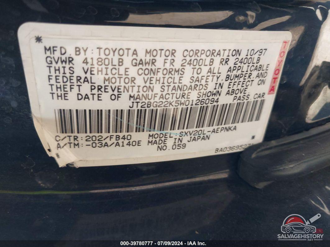 JT2BG22K5W0126094 1998 TOYOTA CAMRY photo no. 9