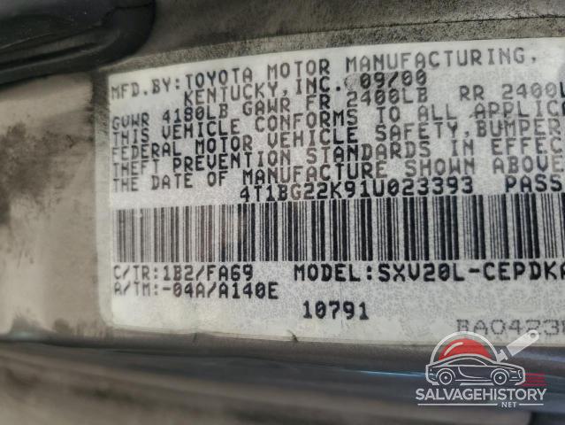 4T1BG22K91U023393 2001 TOYOTA CAMRY photo no. 12
