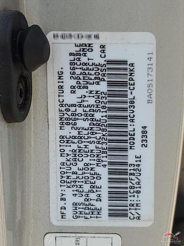 4T1BE32K82U110232 2002 TOYOTA CAMRY photo no. 12