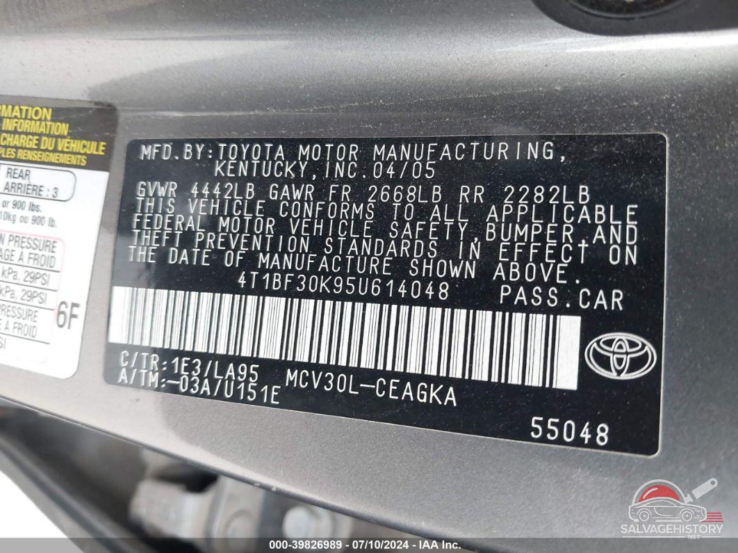 4T1BF30K95U614048 2005 TOYOTA CAMRY photo no. 9