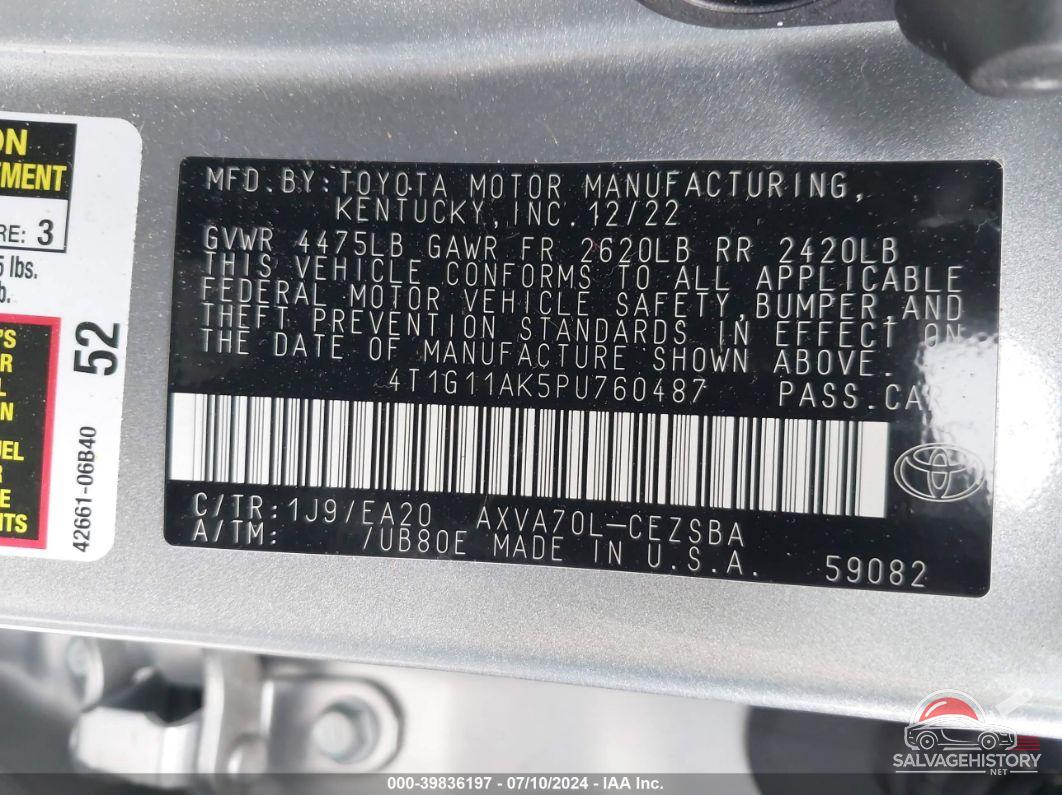 4T1G11AK5PU760487 2023 TOYOTA CAMRY photo no. 9