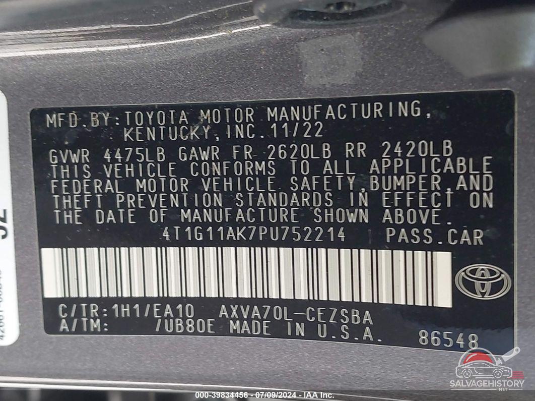 4T1G11AK7PU752214 2023 TOYOTA CAMRY photo no. 9