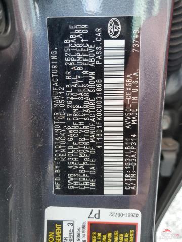 4T1BD1FK0CU031866 2012 TOYOTA CAMRY HYBR photo no. 12