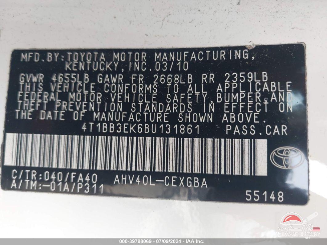 4T1BB3EK6BU131861 2011 TOYOTA CAMRY HYBRID photo no. 9
