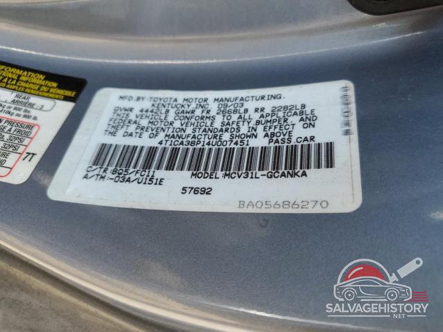 4T1CA38P14U007451 2004 TOYOTA CAMRY SOLA photo no. 12