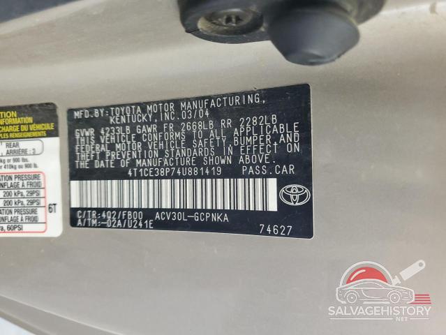 4T1CE38P74U881419 2004 TOYOTA CAMRY SOLA photo no. 12