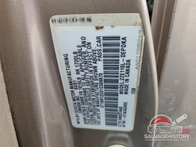 2T1BR12E01C506870 2001 TOYOTA COROLLA photo no. 12