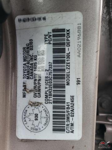 2T1BR32E03C757337 2003 TOYOTA COROLLA photo no. 13