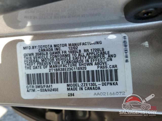 2T1BR38E23C118920 2003 TOYOTA COROLLA photo no. 12