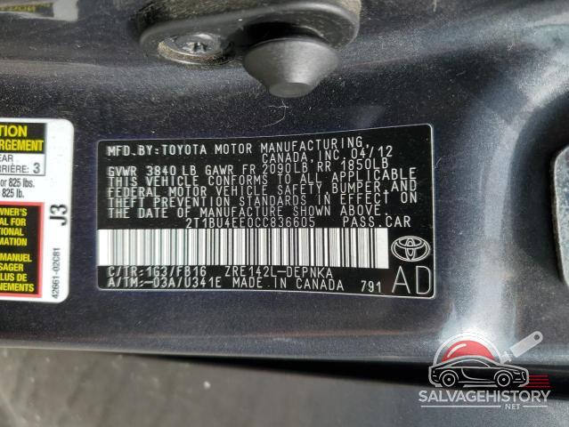 2T1BU4EE0CC836605 2012 TOYOTA COROLLA photo no. 12