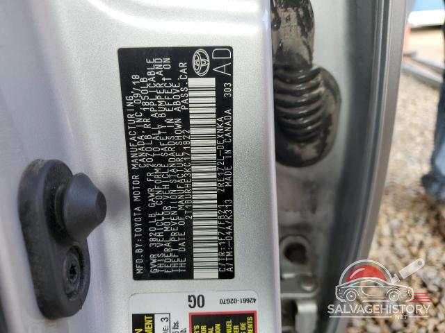 2T1BURHE3KC171822 2019 TOYOTA COROLLA photo no. 12
