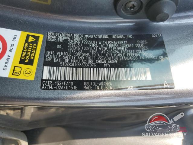 5TDZK3EH5BS037076 2011 TOYOTA HIGHLANDER photo no. 12