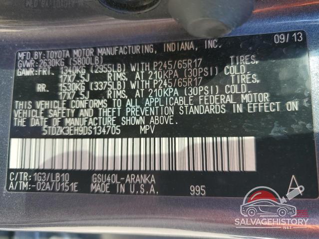 5TDZK3EH9DS134705 2013 TOYOTA HIGHLANDER photo no. 12