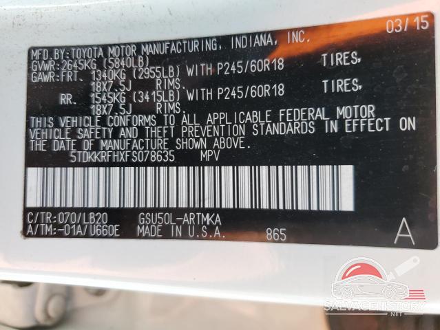 5TDKKRFHXFS078635 2015 TOYOTA HIGHLANDER photo no. 14