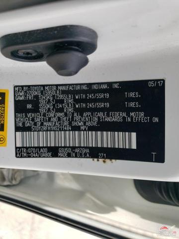 5TDYZRFH1HS211484 2017 TOYOTA HIGHLANDER photo no. 13
