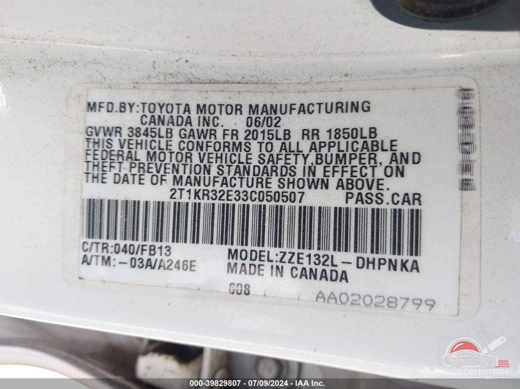 2T1KR32E33C050507 2003 TOYOTA MATRIX photo no. 9