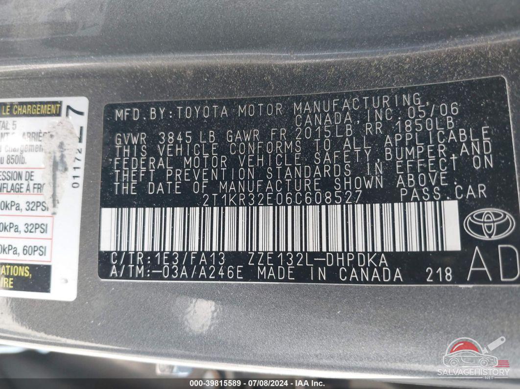 2T1KR32E06C608527 2006 TOYOTA MATRIX photo no. 9