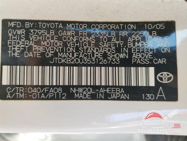 JTDKB20U353126733 2005 TOYOTA PRIUS photo no. 12