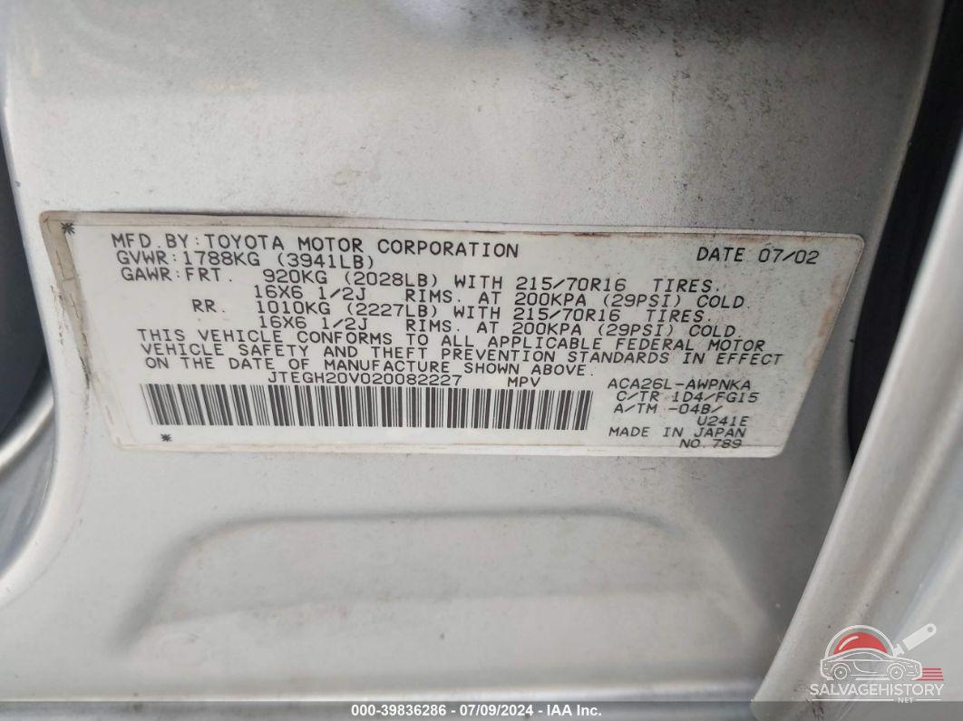 JTEGH20V020082227 2002 TOYOTA RAV4 photo no. 9