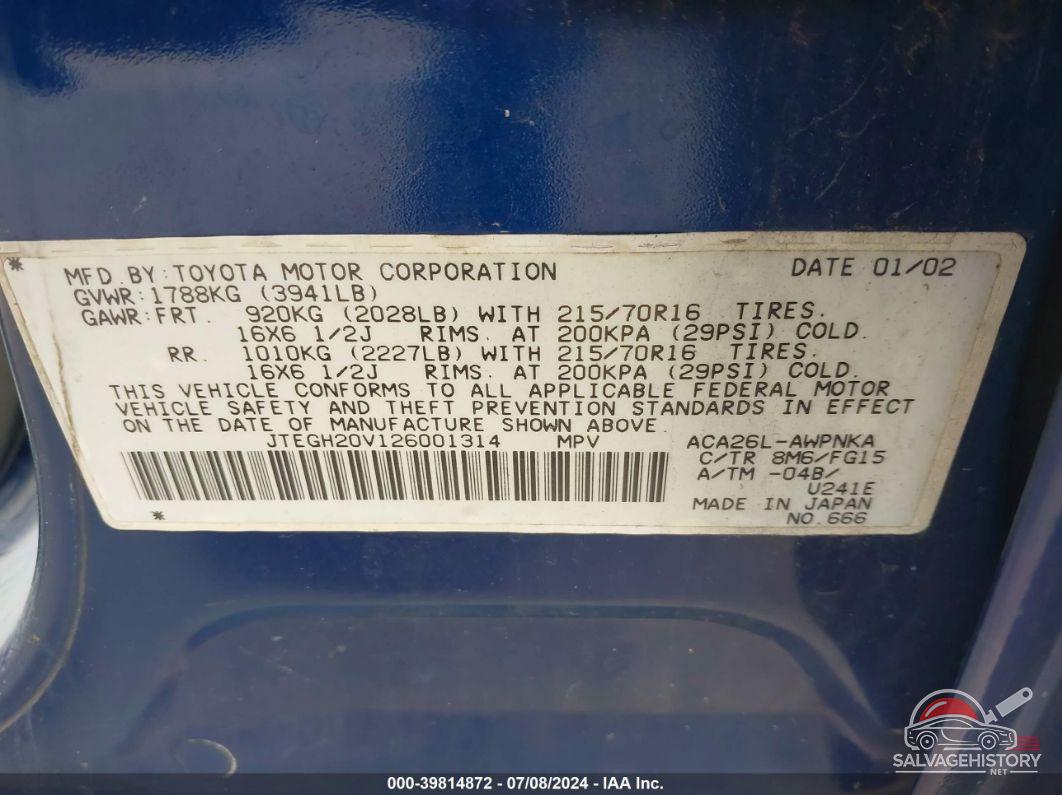 JTEGH20V126001314 2002 TOYOTA RAV4 photo no. 9