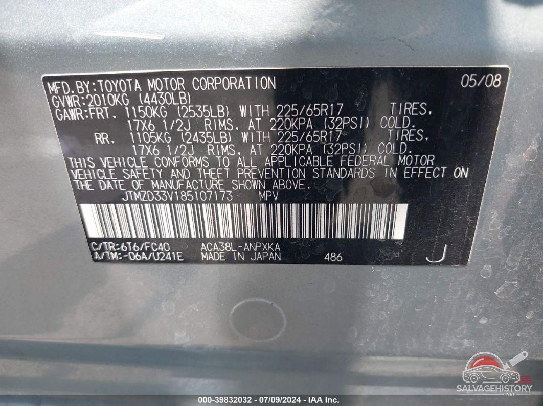 JTMZD33V185107173 2008 TOYOTA RAV4 photo no. 9
