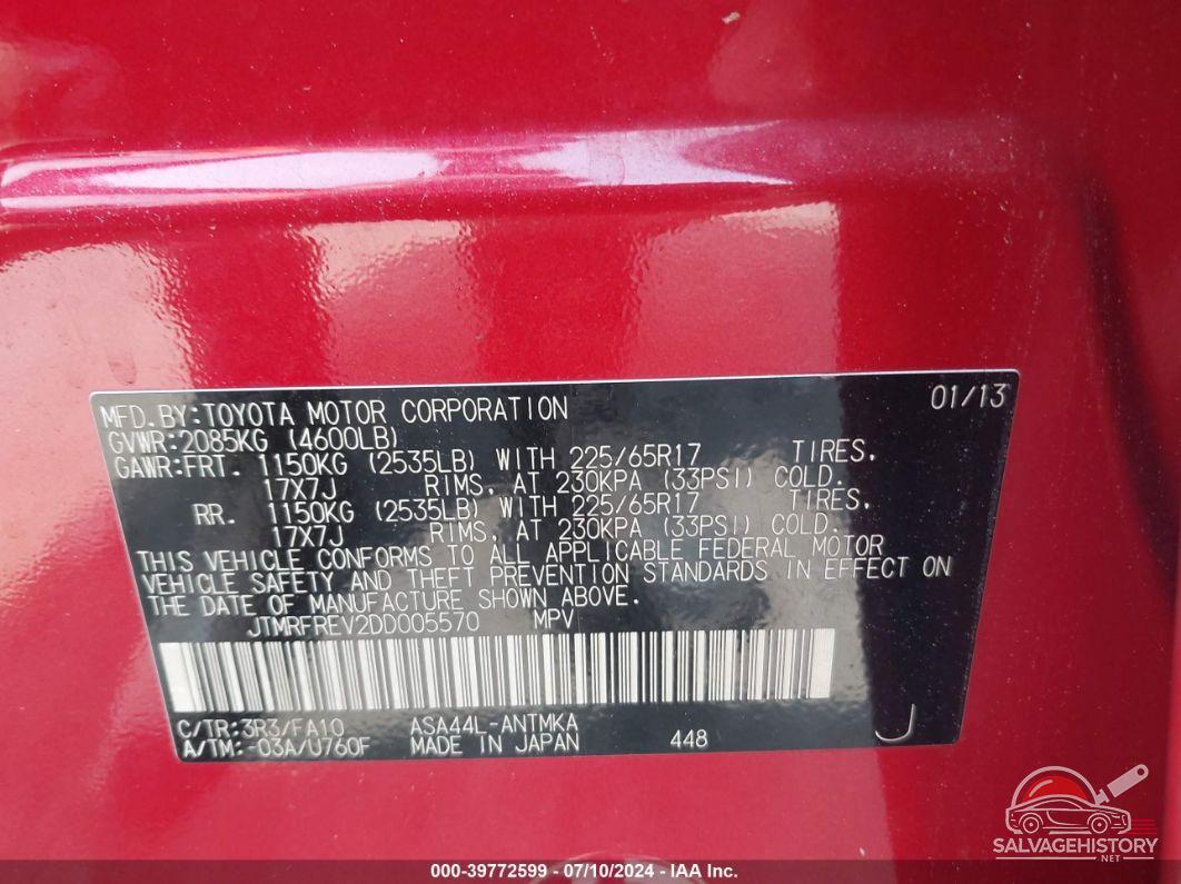 JTMRFREV2DD005570 2013 TOYOTA RAV4 photo no. 9