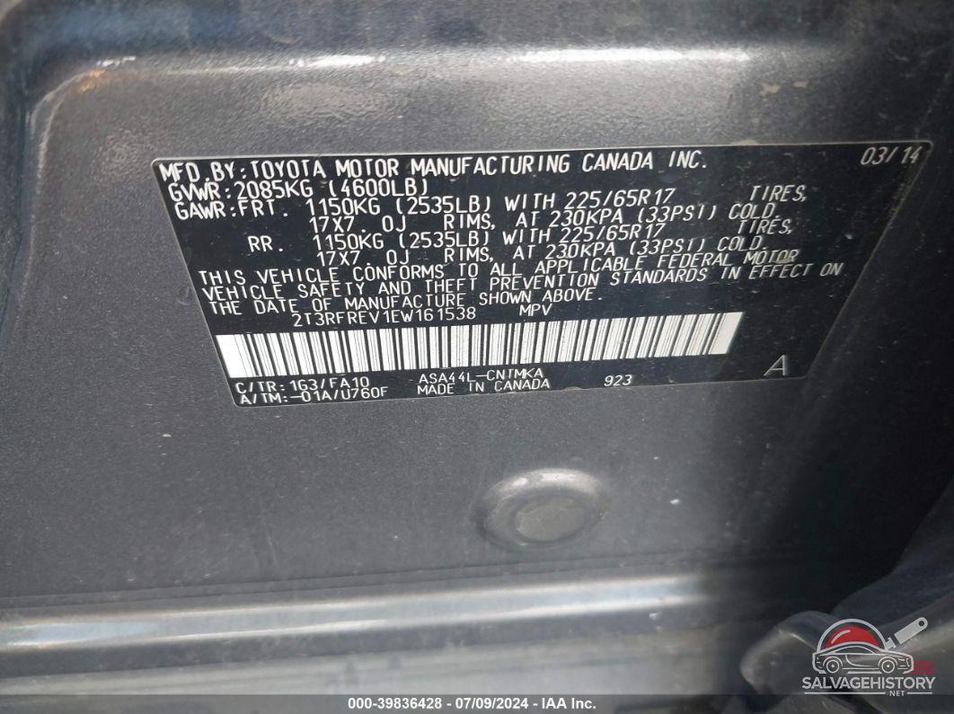 2T3RFREV1EW161538 2014 TOYOTA RAV4 photo no. 9