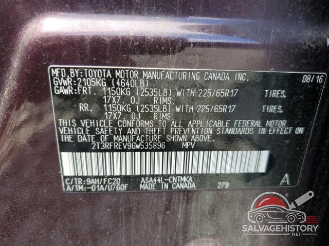 2T3RFREV9GW535896 2016 TOYOTA RAV4 photo no. 13