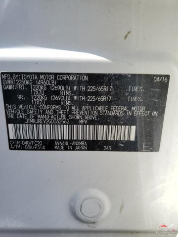 JTMRJREV2GD032562 2016 TOYOTA RAV4 photo no. 12