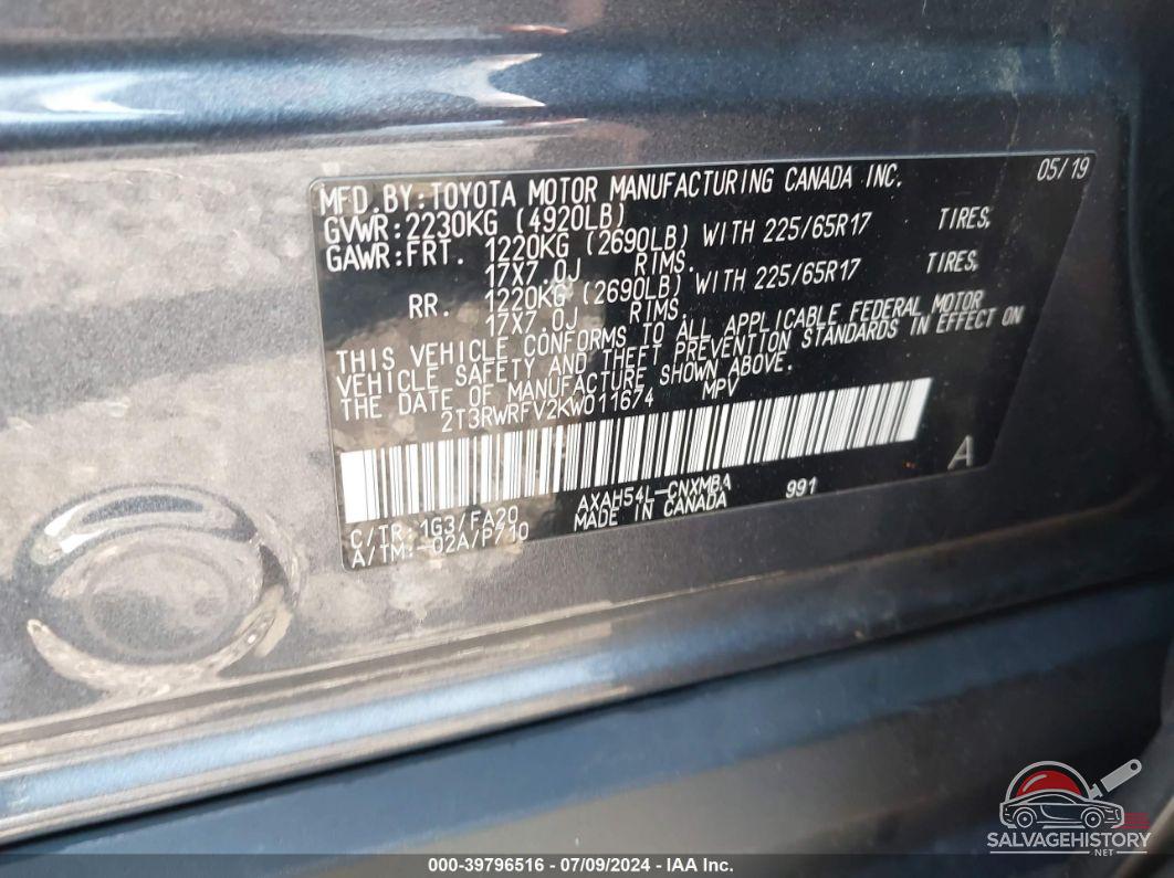2T3RWRFV2KW011674 2019 TOYOTA RAV4 HYBRID photo no. 9