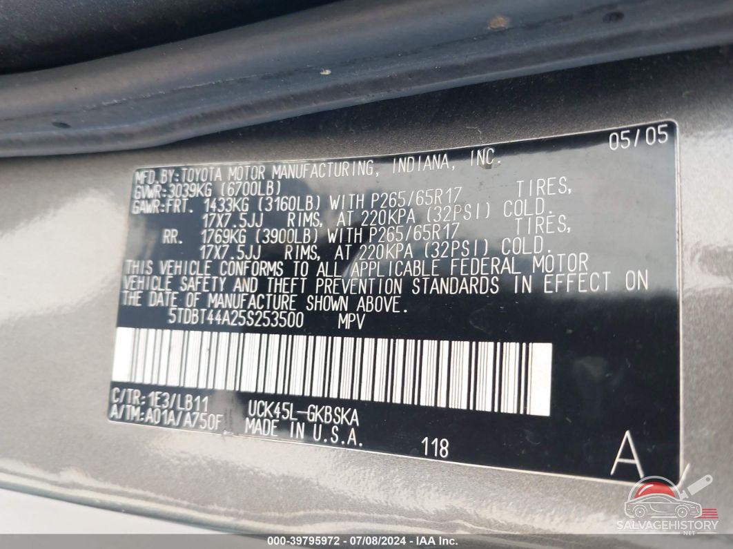 5TDBT44A25S253500 2005 TOYOTA SEQUOIA photo no. 9