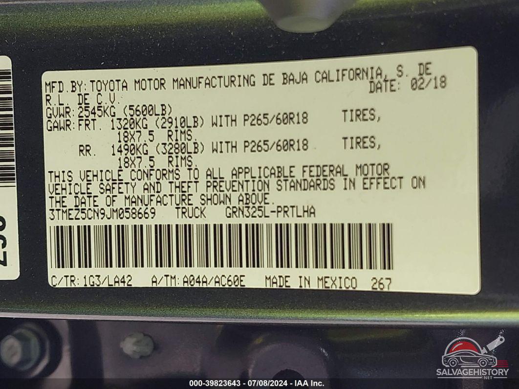 3TMEZ5CN9JM058669 2018 TOYOTA TACOMA photo no. 9