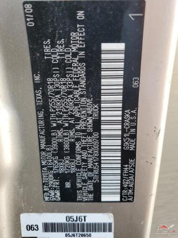 5TFRU54178X009700 2008 TOYOTA TUNDRA photo no. 12